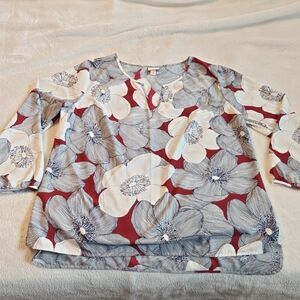 Merona Floral Blouse - Red, White, and Blue